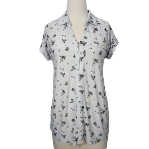 Lilly Morgan Shirt Top 1/4 Zip Stretch Gray Floral Womens Size Medium Casual